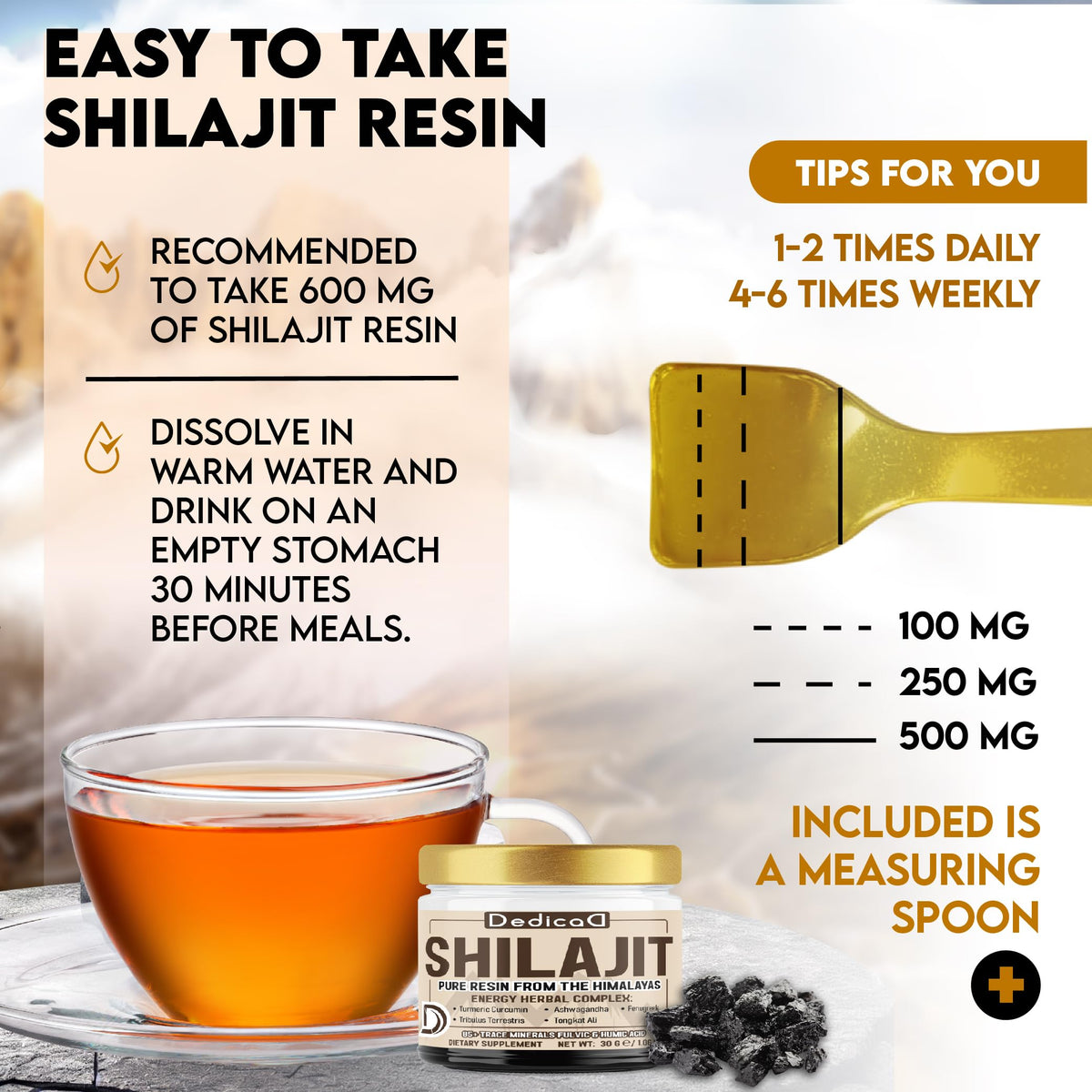 DEDICAD 30g Shilajit Resin with Herbal Complex - Paullinia Guarana, Gotu Kola Leaf & More - Shilajit Pure Himalayan Organic for Immune System, Energy Production, Brain Health & Stamina DEDICAD buy supplements Au