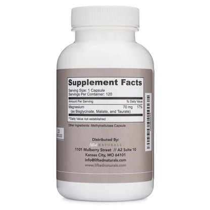 Magnesium Complex - Lifted Naturals Magnesium Supplement w/Bisglycinate, Malate, Taurate - 120 Capsules - Bioavailable Magnesium Formula for Mood, Sleep, Energy Support* Lifted Naturals buy supplements Au