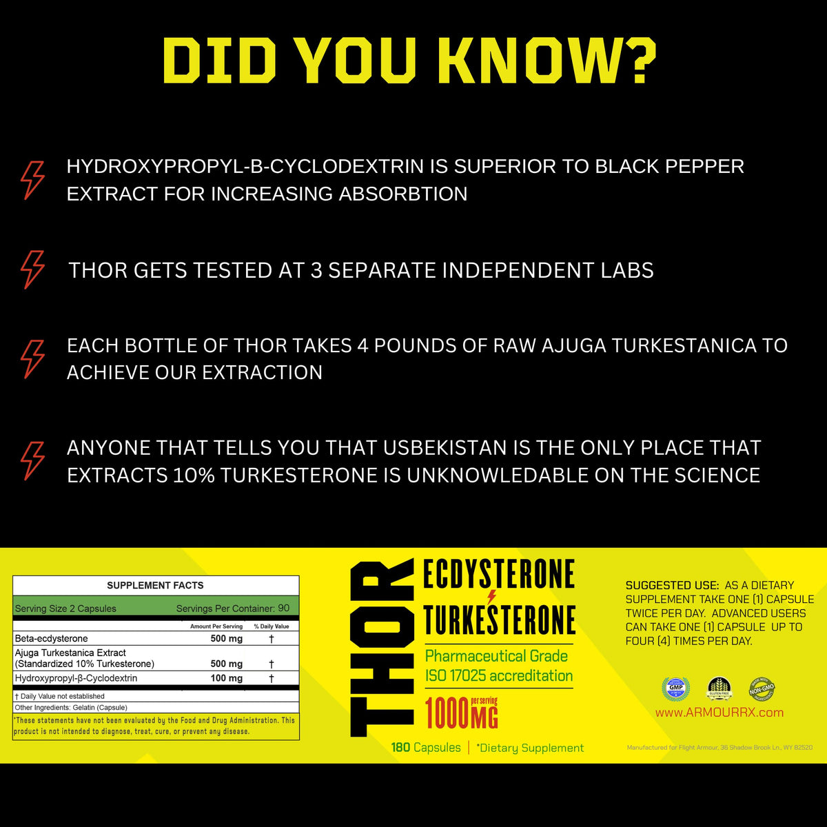 Turkesterone + Ecdysterone | Anabolic Supplement (3 Months - 180 Caps) Olympic Grade Testing - ISO 17025 Certification |1000mg - 98%-95% Purity with Lab Synthesized Cyclodextrin | Beta Ecdisterona Flight ArmourBuy Supplements Australia