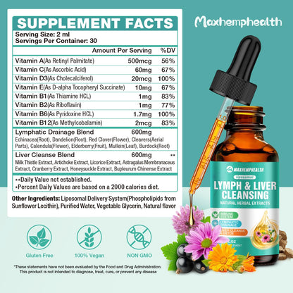 Maxhemphealth Liposomal Lymphatic Drainage Drops - 60ML Lymph & Liver Cleanse Supplement, Natural Herbal Blend & Multivitamin for Immunity, Lymphatic Support & Liver Detox, Vegan, Non-GMO, Gluten-Free Maxhemphealth buy supplements Au