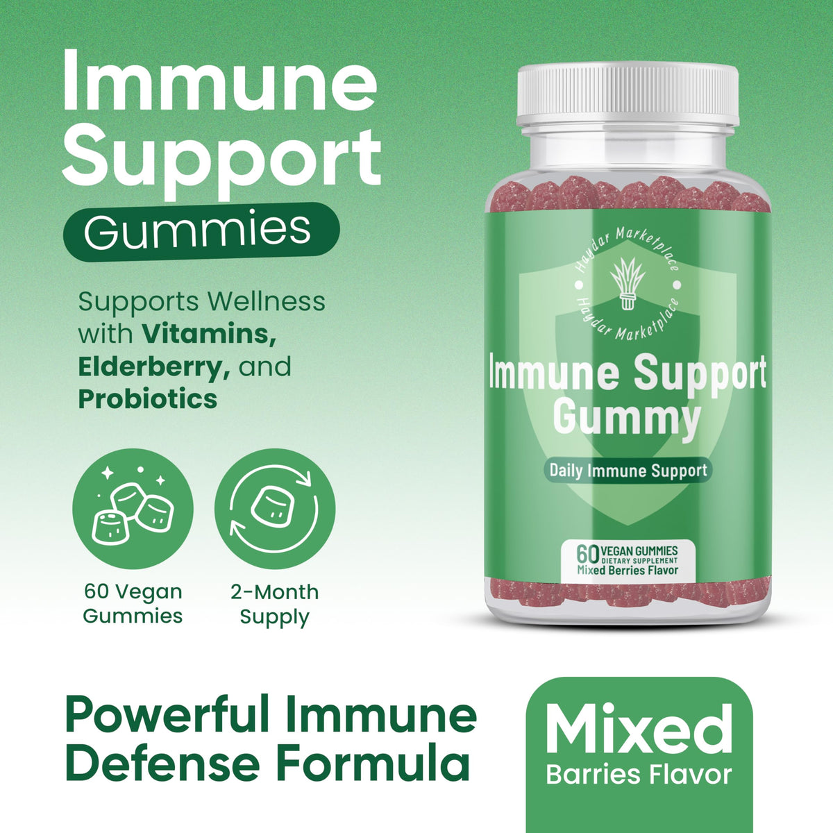 Haydar Marketplace Immune Boosters for Adults - Vegan Immune Support Gummies with Vitamins C & D, Zinc, Magnesium, Probiotics Haydar MarketplaceBuy Supplements Australia