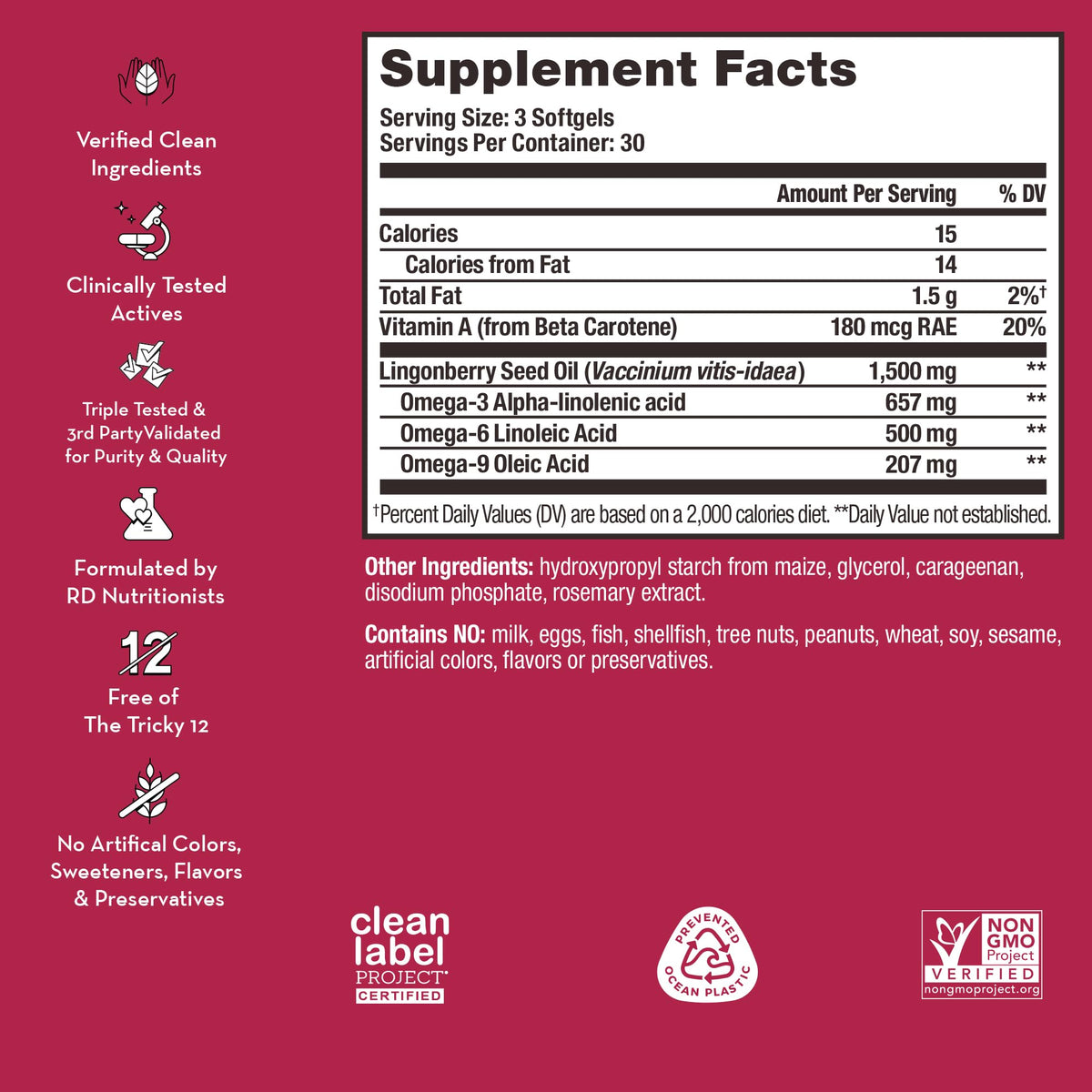 HUM Arctic Repair Clear Skin Supplement with Omega 3, Vitamin E, A, and Lingonberry Seed Oil, Skin Repair with Omega 3 6 9 to Help Support Appearance of Wrinkles & Hydrate, 90 Vegan Softgels HUMBuy Supplements Australia
