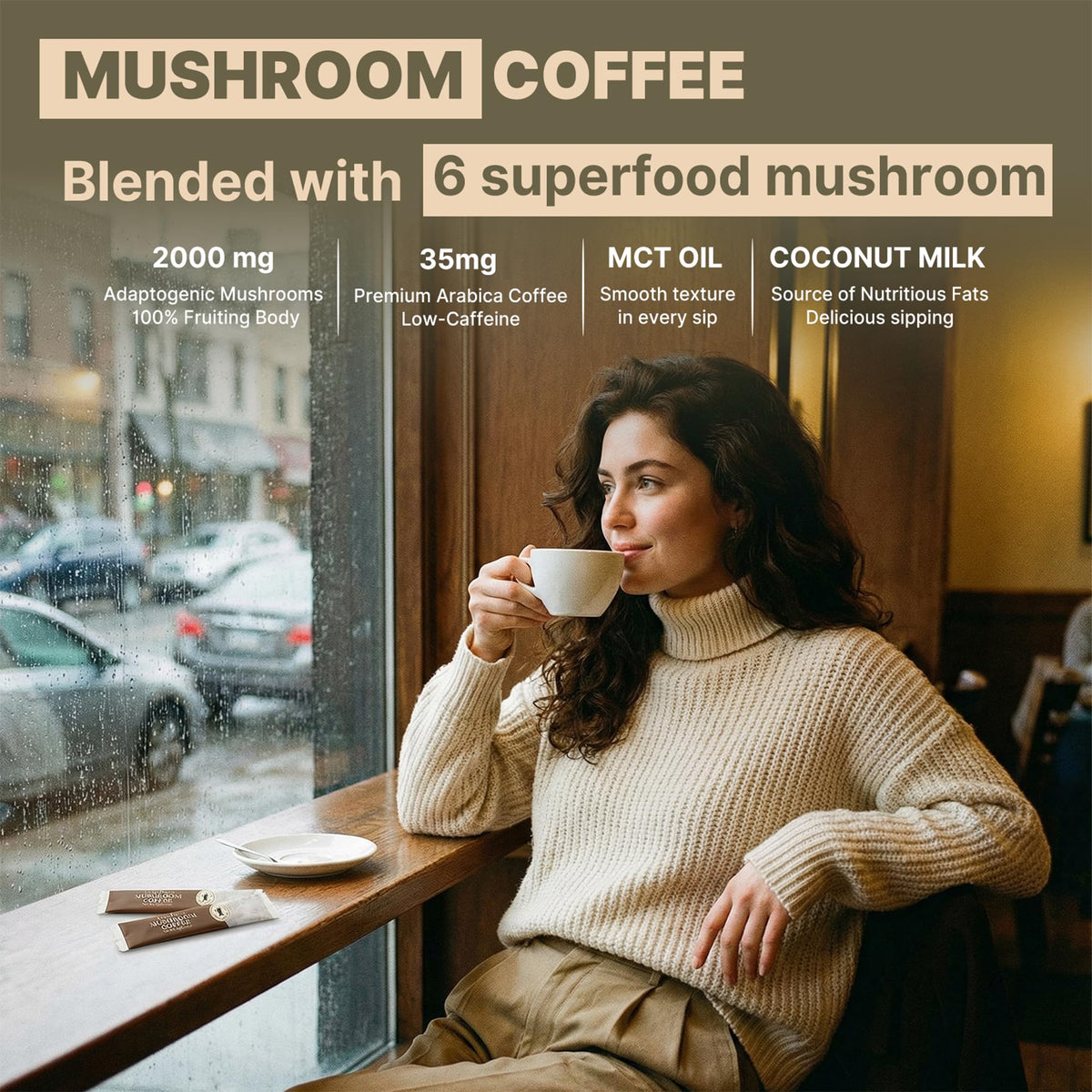 TerraPrecis Mushroom Coffee with 6 Adaptogens Mushrooms Supplement for Organic Lion's Mane&Reishi,Chaga&Other, Instant Coffee with MCT Oil& Arabica for Energy,Focus&Immune Support (30 Servings) TerraPrecisBuy Supplements Australia