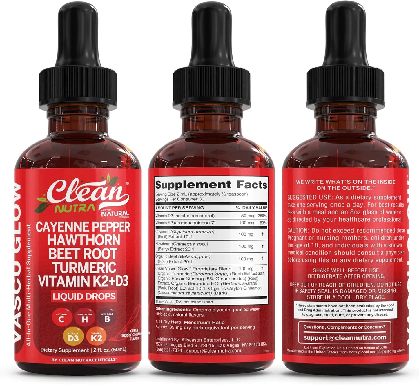 Clean Nutra Cayenne Pepper Drops Supplement Liquid + Hawthorn Berry, Vitamin D3 K2 Beet Root Powder, Ceylon Cinnamon, Turmeric Curcumin Clean Nutraceuticals canada supplements