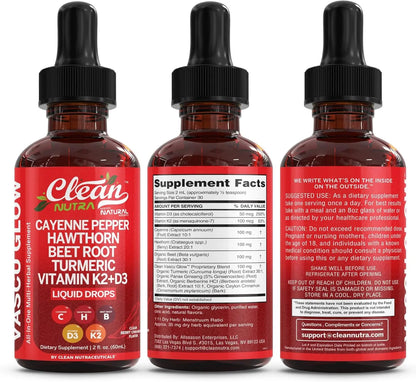 Clean Nutra Cayenne Pepper Drops Supplement Liquid + Hawthorn Berry, Vitamin D3 K2 Beet Root Powder, Ceylon Cinnamon, Turmeric Curcumin Clean Nutraceuticals canada supplements