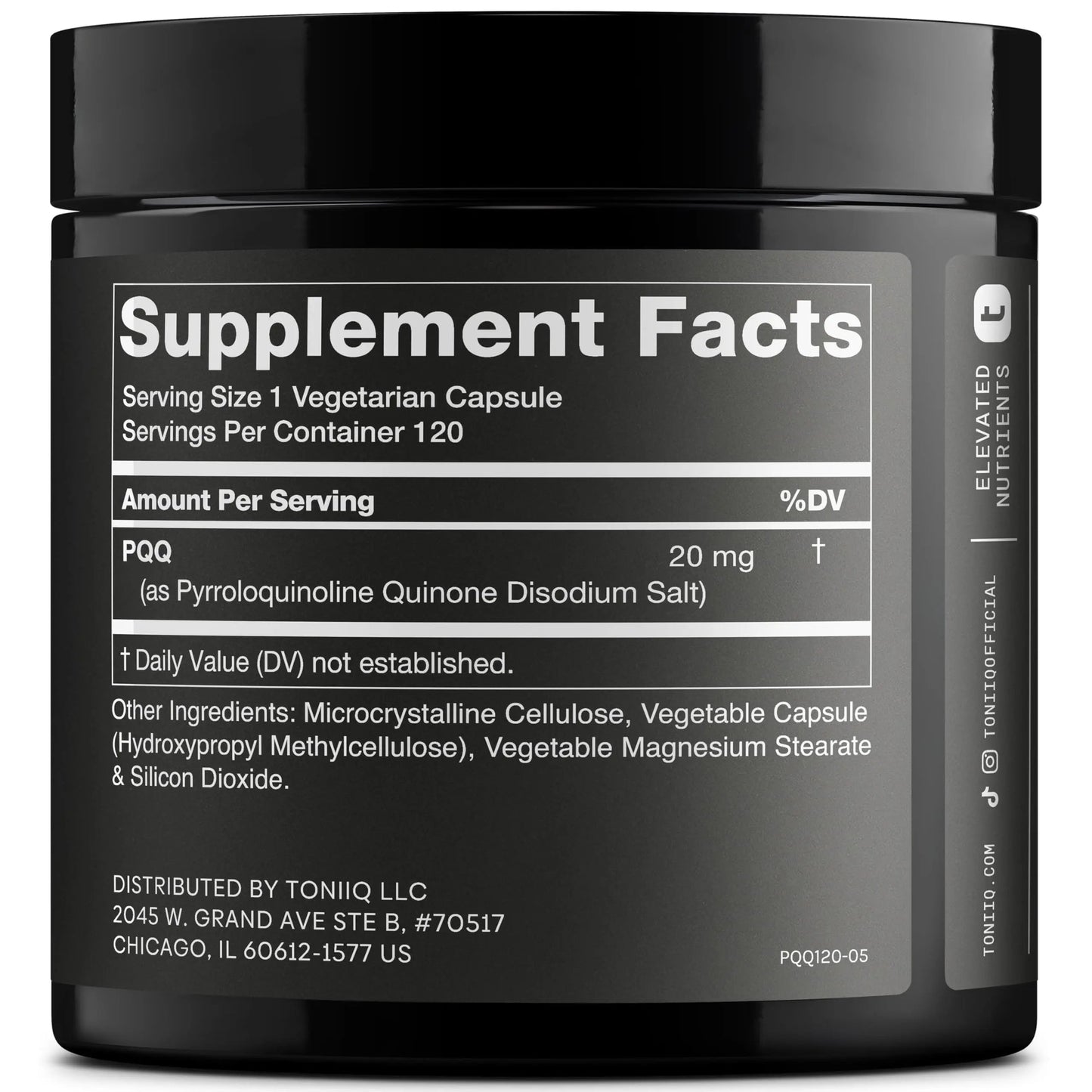 Toniiq 99%+ 20mg Supplement - Ultra High Purity PQQ 20mg Concentrated Formula - PQQ 20 mg 120 Capsules - Pyrroloquinoline Quinone Supplement - 1 Capsule Serving - Vegetarian Capsules Toniiq buy supplements Au