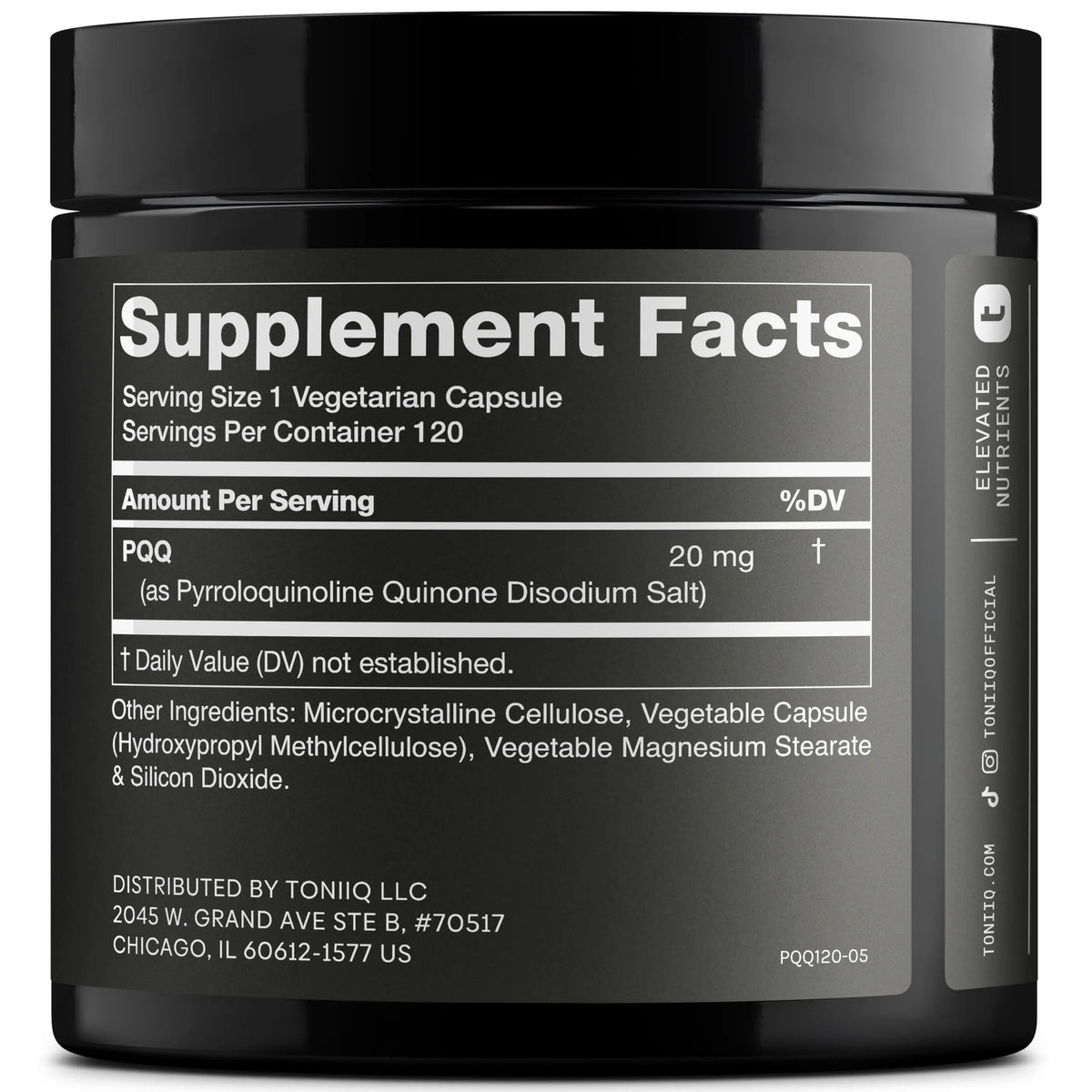Toniiq 99%+ 20mg Supplement - Ultra High Purity PQQ 20mg Concentrated Formula - PQQ 20 mg 120 Capsules - Pyrroloquinoline Quinone Supplement - 1 Capsule Serving - Vegetarian Capsules Toniiq buy supplements Au