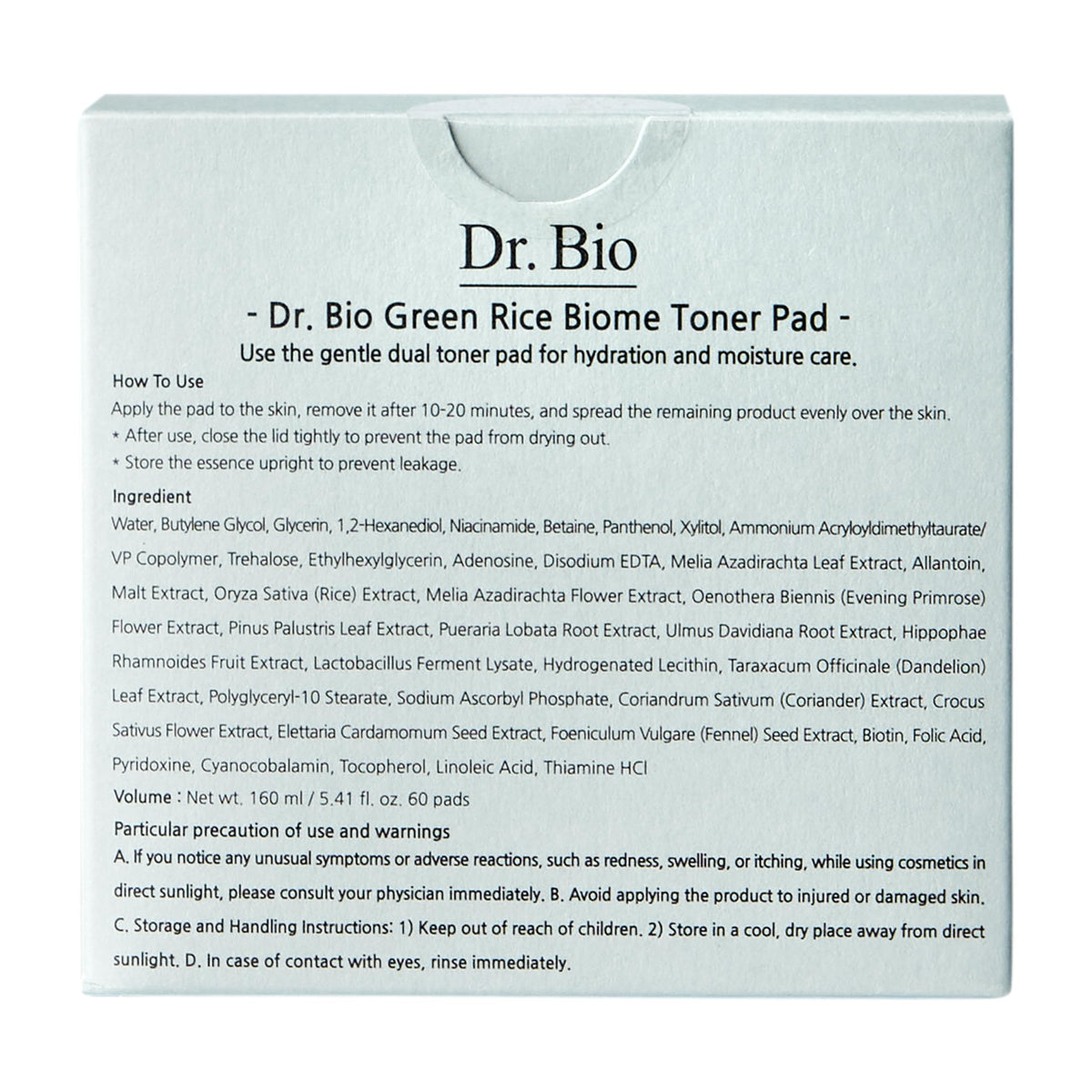 Dr.Bio Green Rice Biome Toner Pad (5.54oz/60 Pads) with Probiotic, Exfoliating, Remove Blackheads & Whiteheads, Radiant Skin, Dual-Sided Pad for Sensitive Skin, Fragrance-Free, Vegan Korean Skincare Dr.Bio buy supplements Au