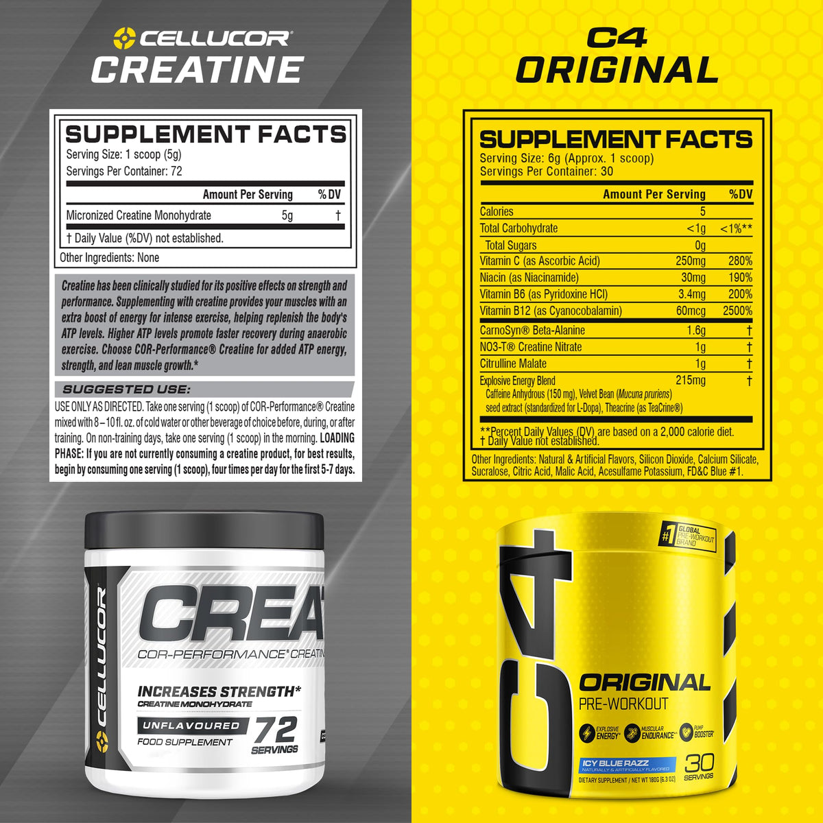 Cellucor Pre Workout & Creatine Bundle, C4 Original Pre Workout Powder, Icy Blue Razz CellucorBuy Supplements Australia