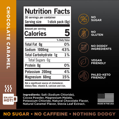 LMNT Zero Sugar Hot Chocolate or Coffee Mixer - Chocolate Caramel Salt | Drink Mix | 30-Count Drink LMNTBuy Supplements Australia