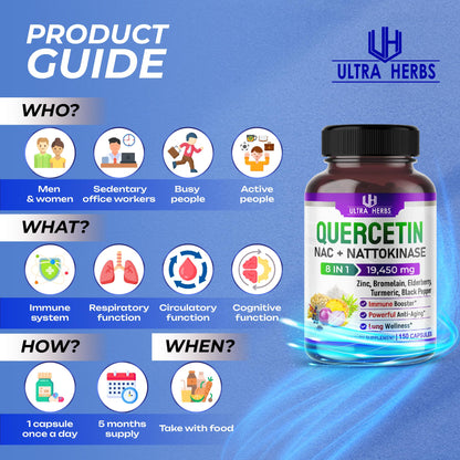 Quercetin 19,450mg 8 IN 1 with NAC, Nattokinase, Zinc, Bromelain, Elderberry, Turmeric ULTRA HERBSBuy Supplements Australia