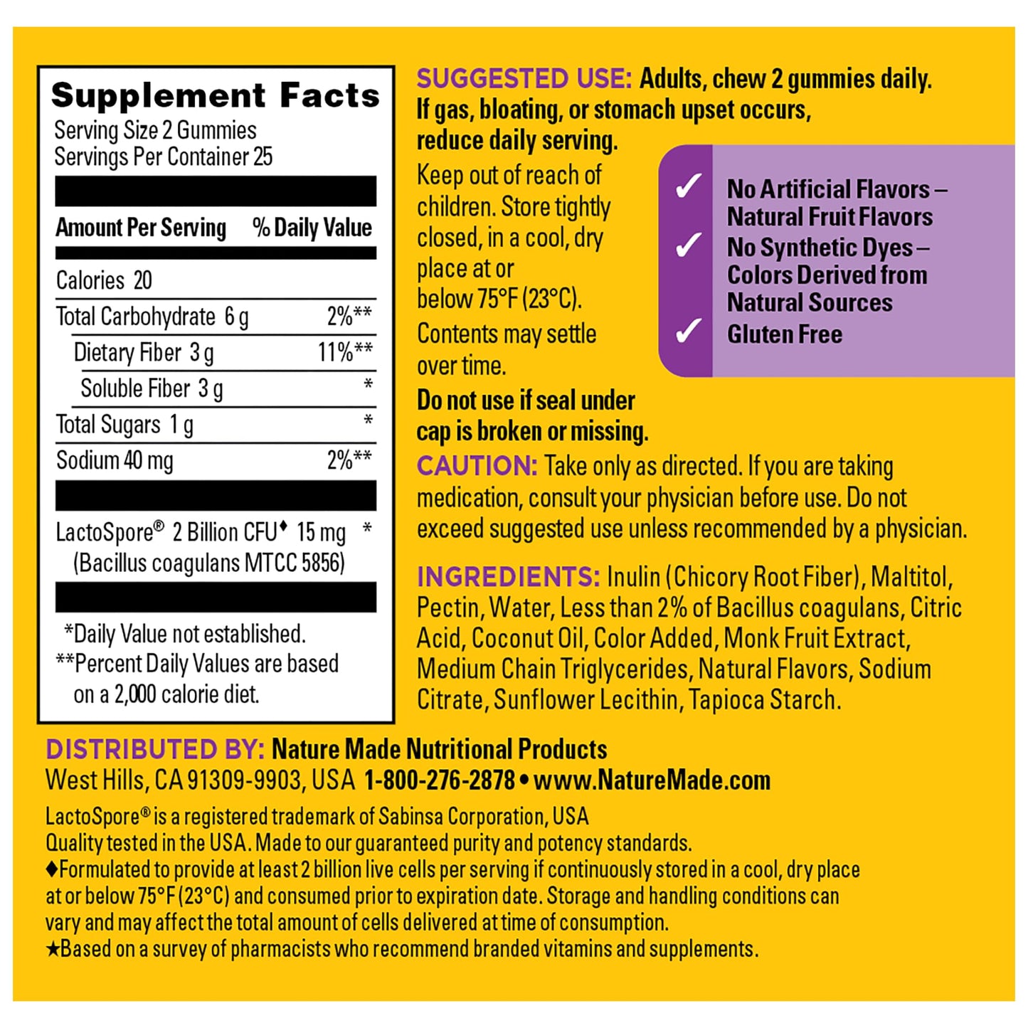 Nature Made Probiotic + Prebiotic Fiber Gummies for Daily Gut Health, Fiber Supplement with Probiotics for Digestive Health Support