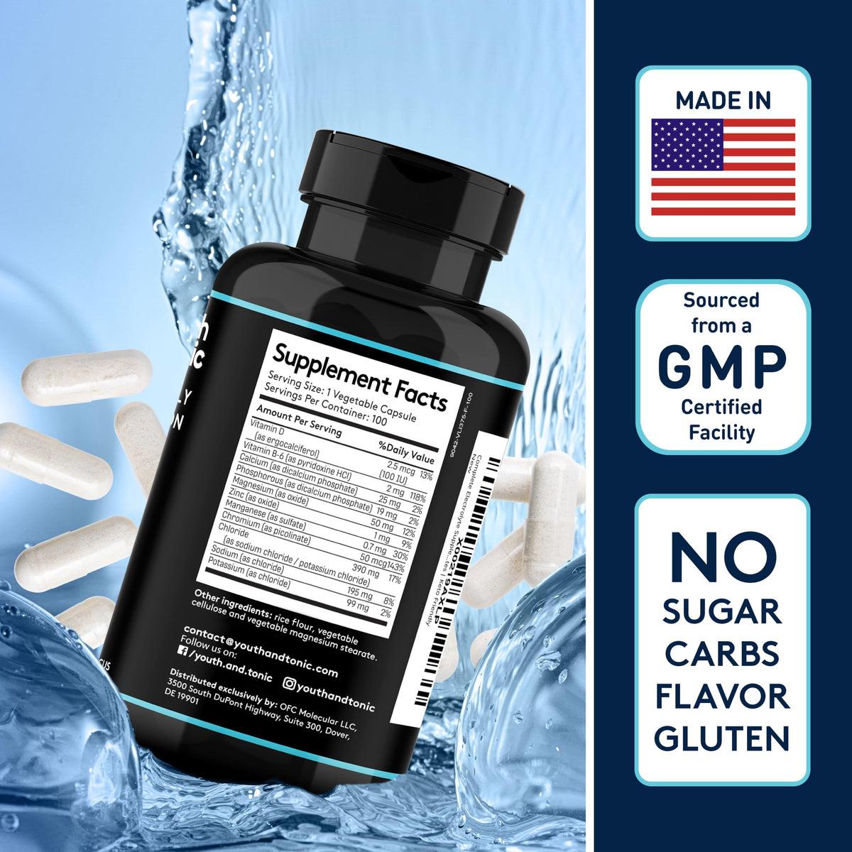 Complete Electrolyte Supplement Pills High Absorption | Cmax Potassium Chloride Magnesium Sodium Calcium Zinc | Boost Endurance Muscle Recovery Mental Focus | Salt Electrolytes Tablets | Keto Friendly Youth & TonicBuy Supplements Australia