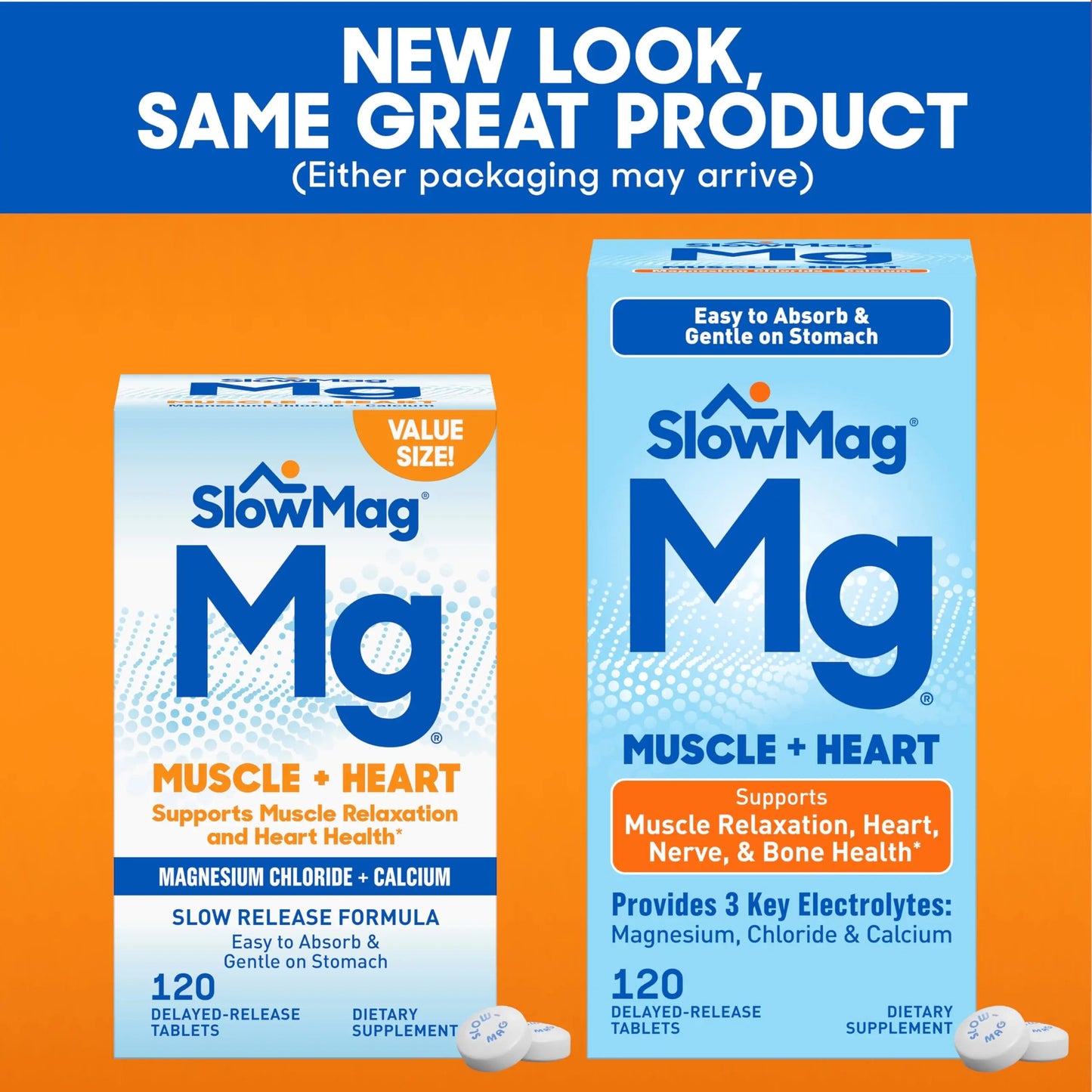 SlowMag Muscle & Heart Magnesium Chloride Supplement with Calcium, 120 Count, Supports Muscle Relaxation, Heart, Nerve & Bone Health, High Absorption Slow-MagBuy Supplements Australia