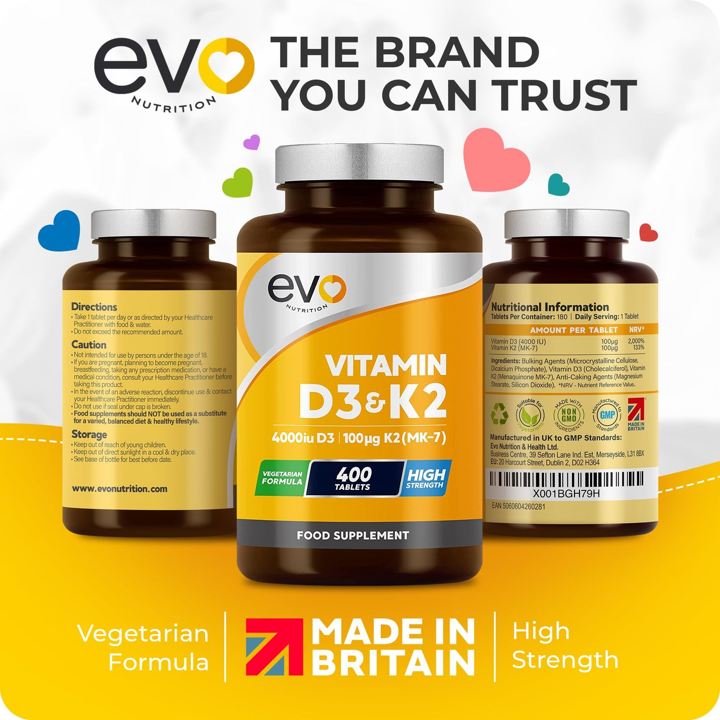 Vitamin D3 4000iu & Vitamin K2 100ug MK7 | 400 Vegetarian Tablets - 1 Year Supply EVO NUTRITIONBuy Supplements Australia