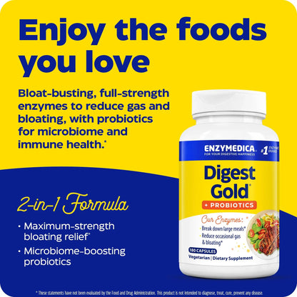 Enzymedica Digest Gold + Probiotics, 2-in-1 Digestive Enzymes & Probiotic Support, Promotes Gut Health with 1 Billion Active Cultures, 180 Capsules Enzymedica buy supplements Au