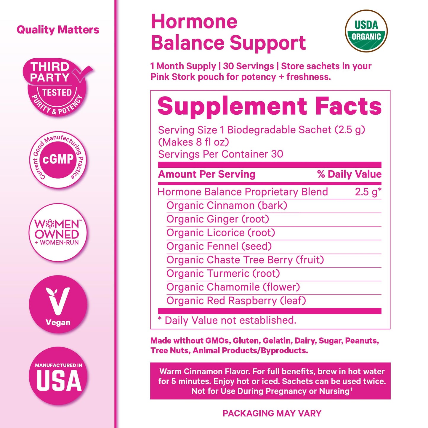 Pink Stork Hormone Balance Tea for Women – Red Raspberry Leaf & Chasteberry (Vitex) – Organic Herbal Tea for PMS, Menstrual Cycle & Perimenopause Support – Caffeine-Free Cinnamon Blend – 30 Cups Pink StorkBuy Supplements Australia