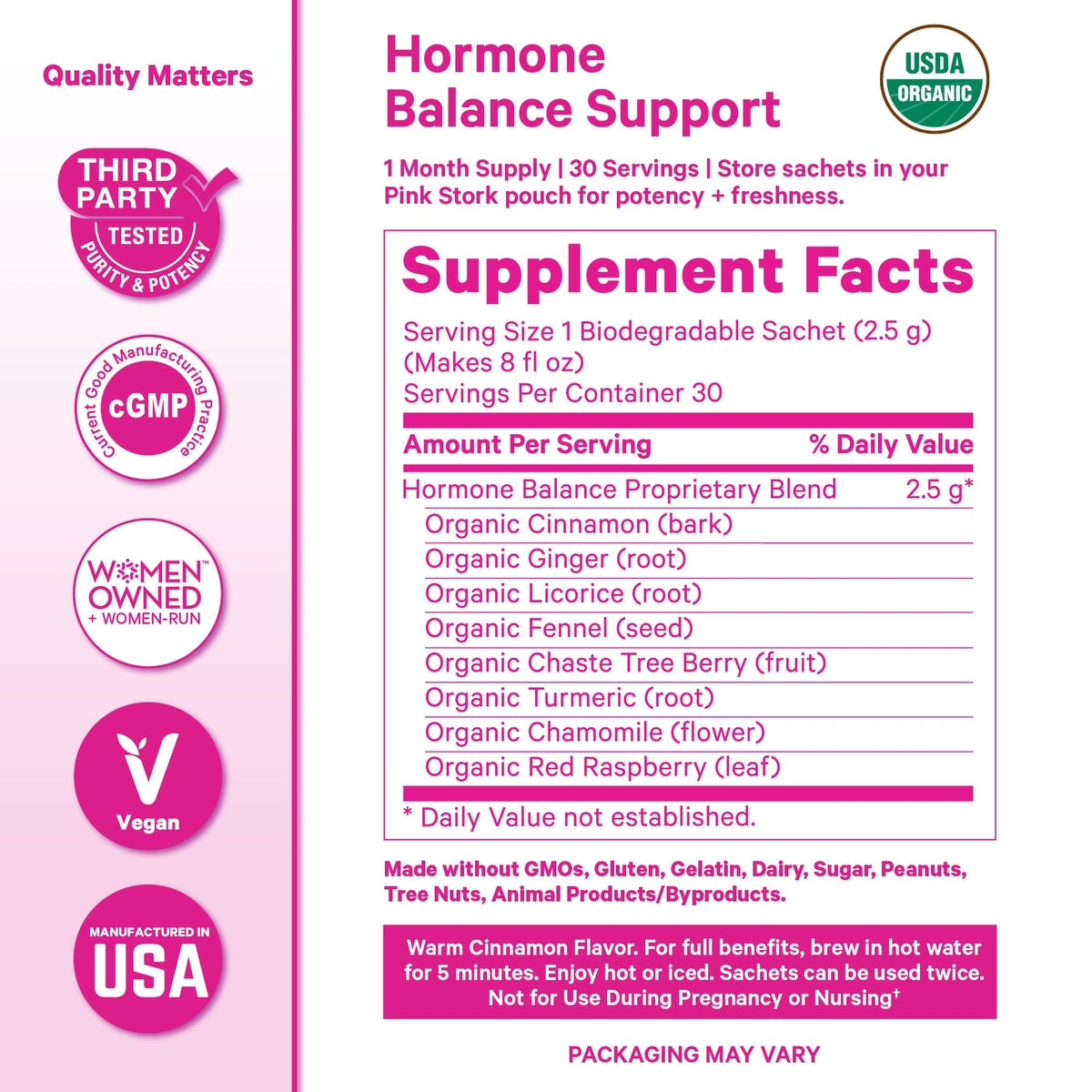 Pink Stork Hormone Balance Tea for Women – Red Raspberry Leaf & Chasteberry (Vitex) – Organic Herbal Tea for PMS, Menstrual Cycle & Perimenopause Support – Caffeine-Free Cinnamon Blend – 30 Cups Pink StorkBuy Supplements Australia