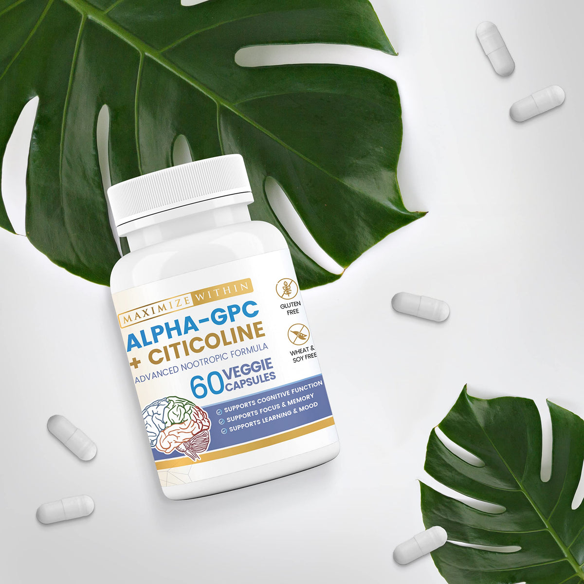 Maximize Within Alpha GPC + Citicoline 60 Ct, 1600mg Concentrated Formula- 99%+Highly Purified & Bioavailable Nootropic-Cognitive Enhancer, Supports Memory, Brain Function, Boosts Focus, Mood & Energy Maximize WithinBuy Supplements Australia