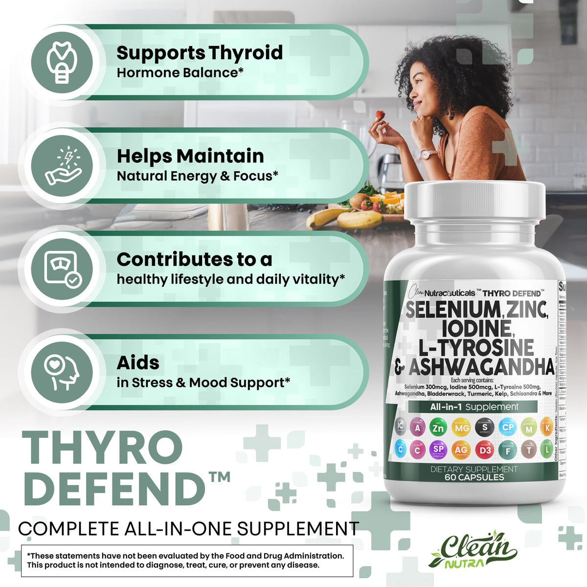 Clean Nutra Selenium 300mcg Iodine 500mcg Thyroid Support for Women & Men | L Tyrosine 500mg Ashwagandha Supplement Bladderwrack, Turmeric, Kelp, Schisandra Zinc Pills Capsule Supplements Clean NutraceuticalsBuy Supplements Australia