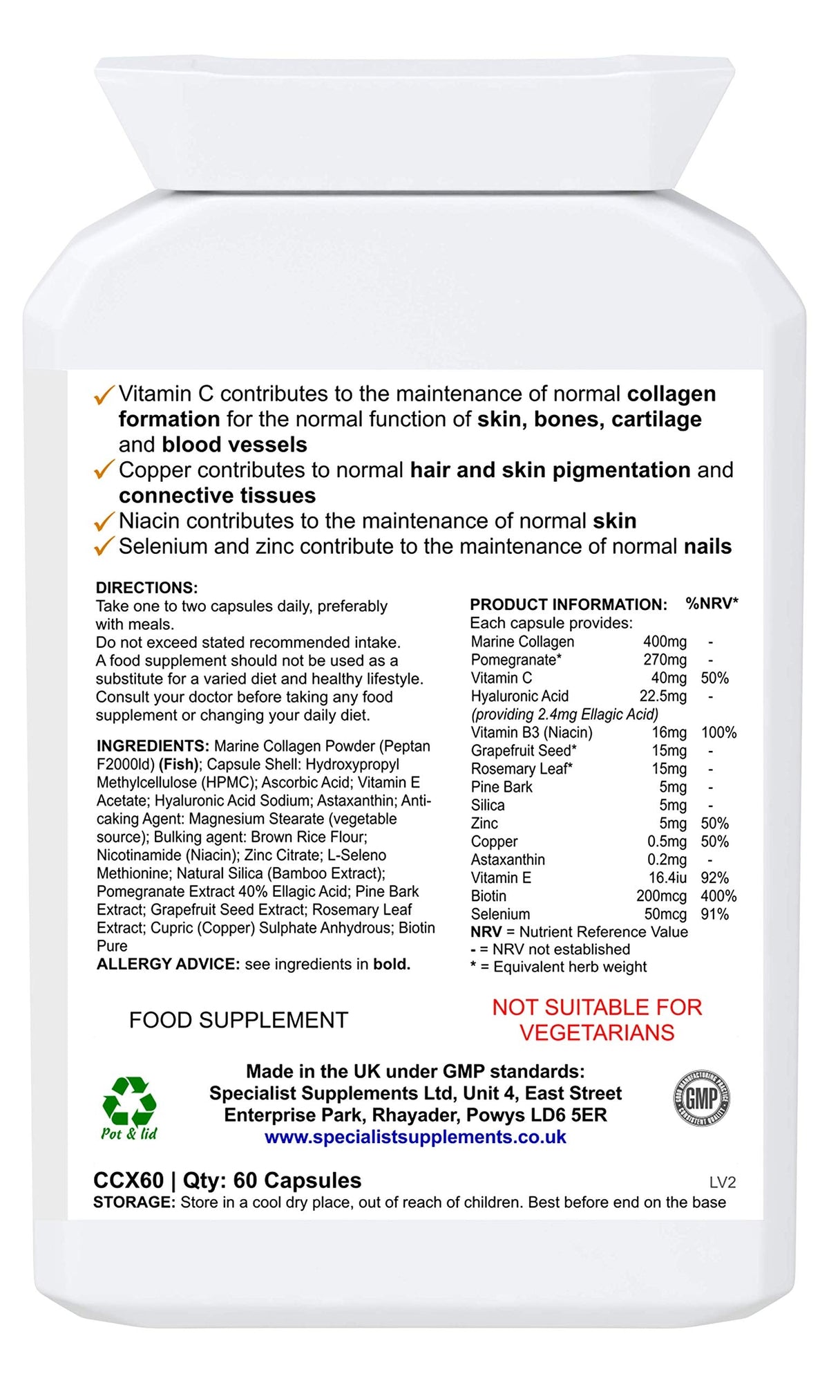 Specialist Supplements Collagen Ultra Beauty Marine Collagen, Hyaluronic Acid, Vitamin, Mineral Specialist SupplementsBuy Supplements Australia