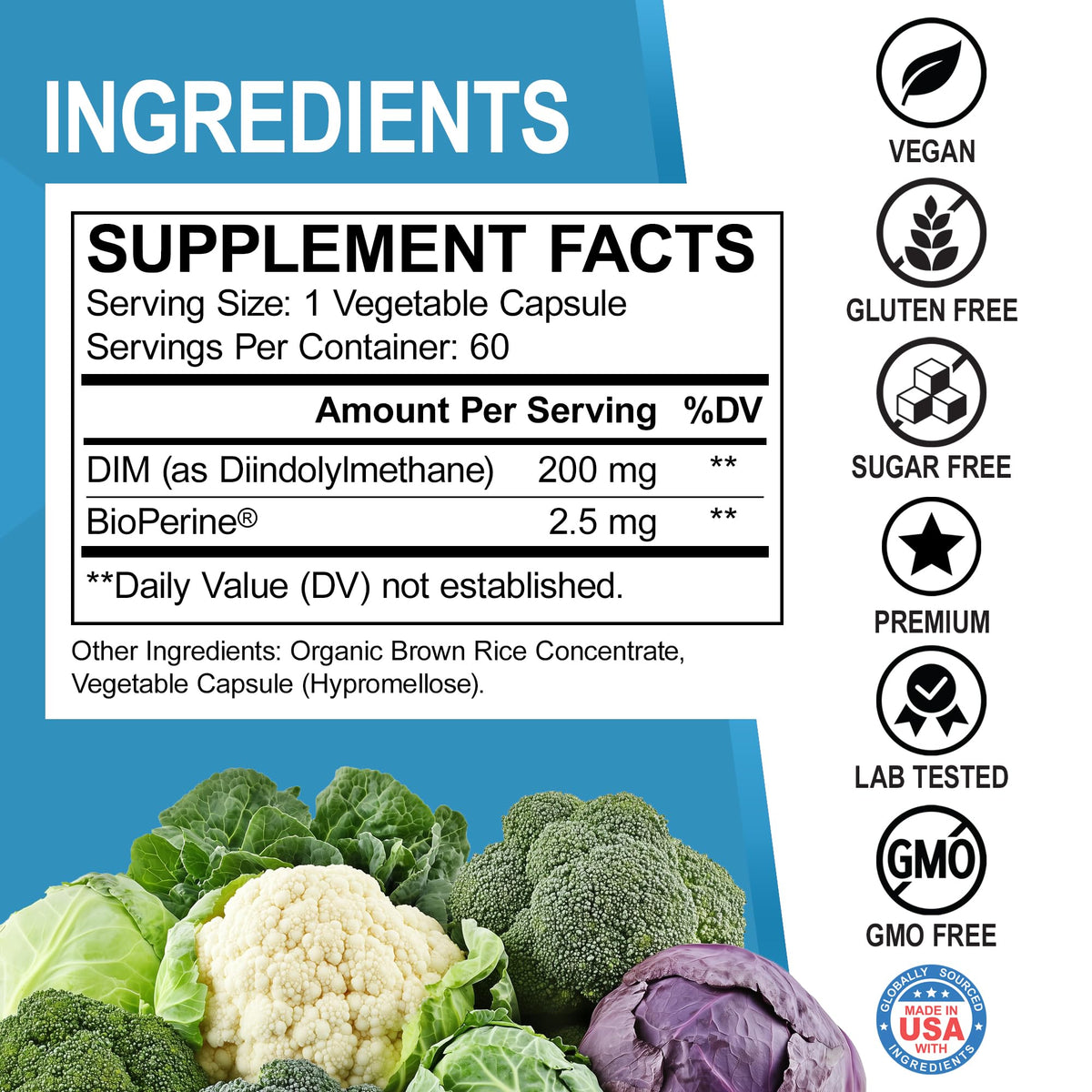 DIM Supplement for Women & Men 200mg - Androgen Estrogen Blocker for Men & Women, Hormonal Acne Pills, Hormone Balance, Menopause Support, Diindolylmethane DIM Supplement Plus BioPerine - 60 Capsules DR. BOBuy Supplements Australia