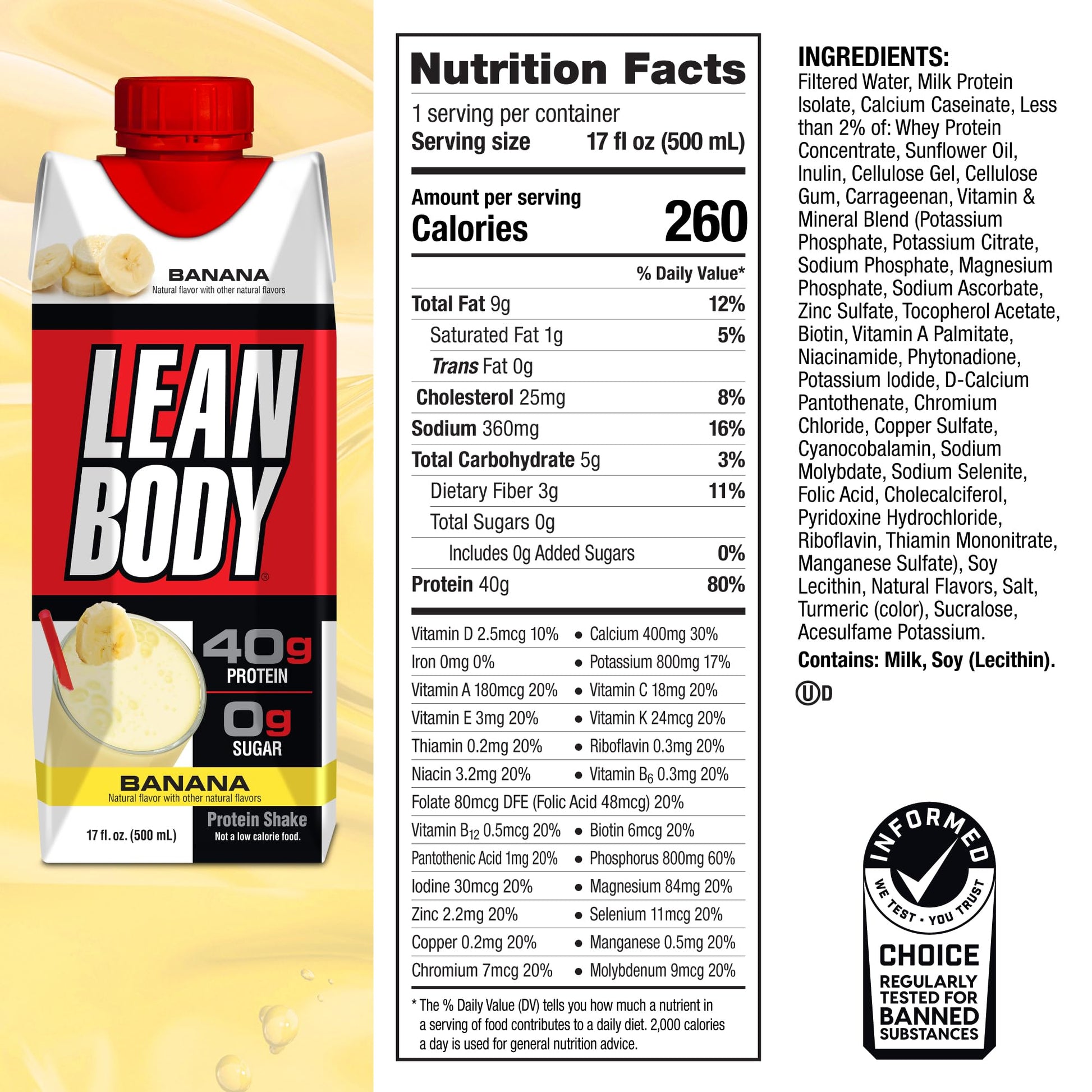 Lean Body Ready-to-Drink Banana Protein Shake, 40g Protein, Whey Blend, 0 Sugar LabradaBuy Supplements Australia