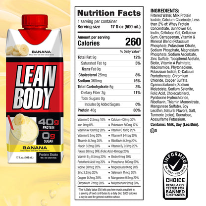 Lean Body Ready-to-Drink Banana Protein Shake, 40g Protein, Whey Blend, 0 Sugar LabradaBuy Supplements Australia
