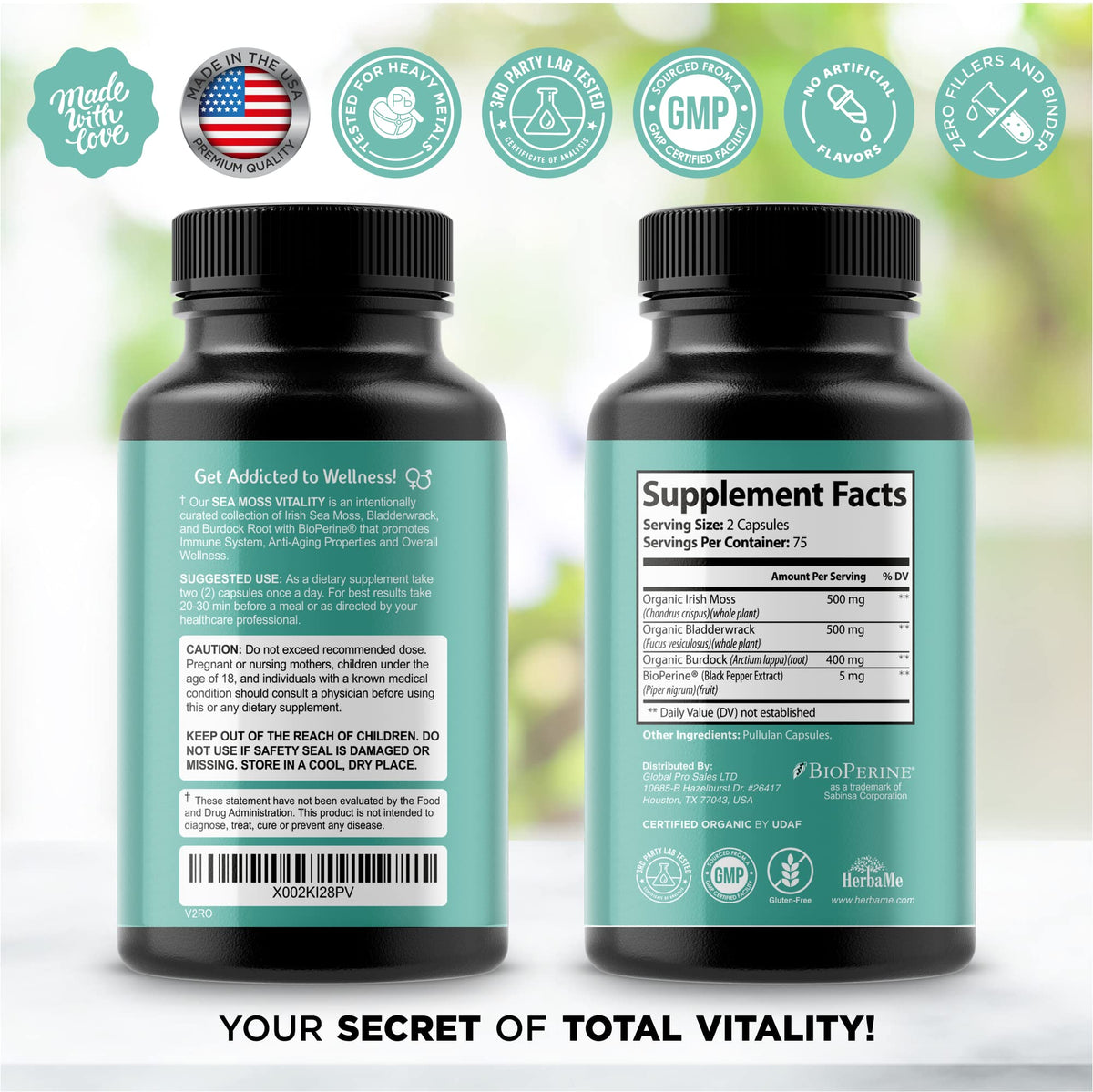 HerbaMe Organic Irish Sea Moss with Bladderwrack, Burdock Root & Black Pepper Extract HerbaMeBuy Supplements Australia