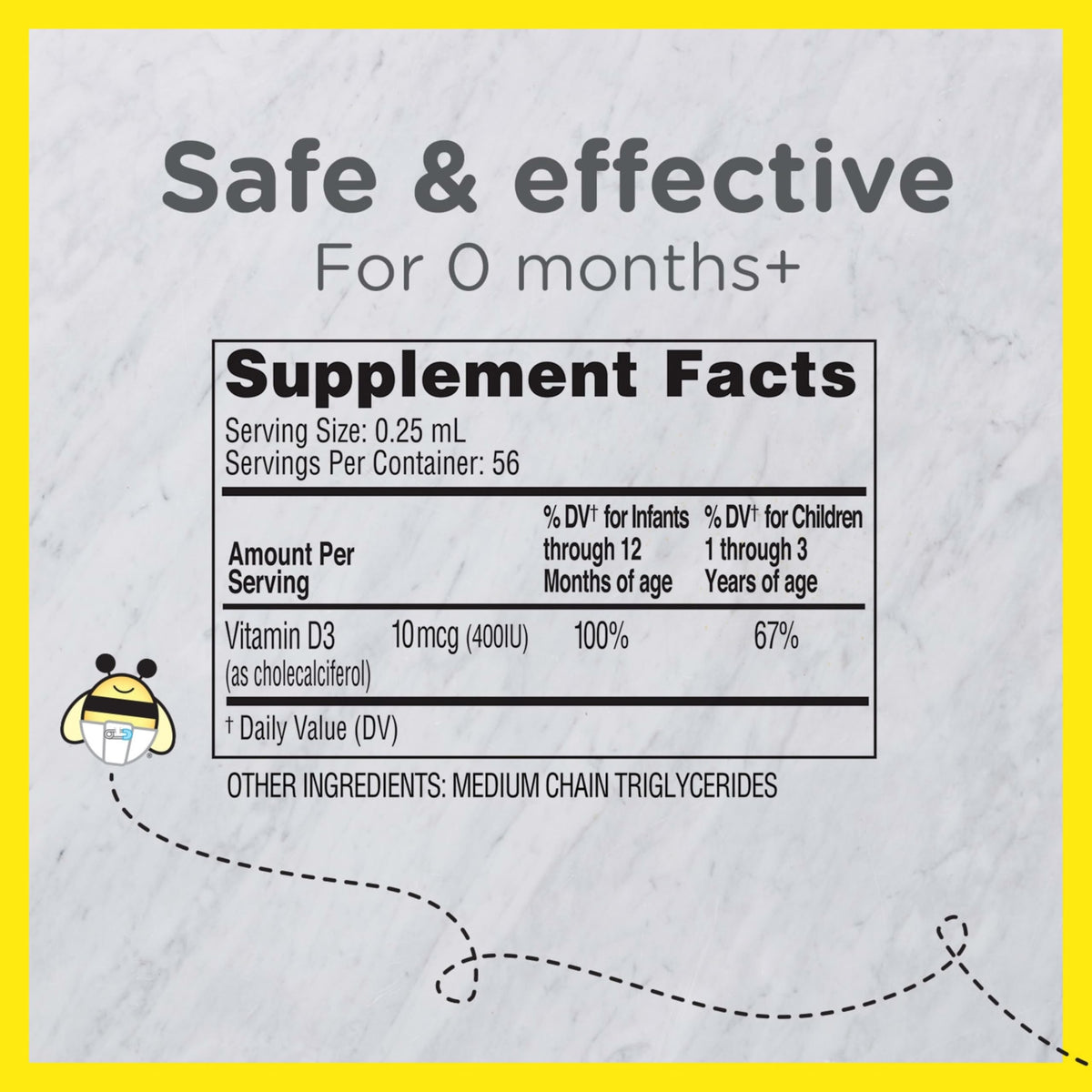 Zarbee's Vitamin D Drops for Infants, 400IU (10mcg) Baby & Toddler Liquid Supplement, Newborn & Up, Dropper Syringe Included, 0.47 Fl Oz