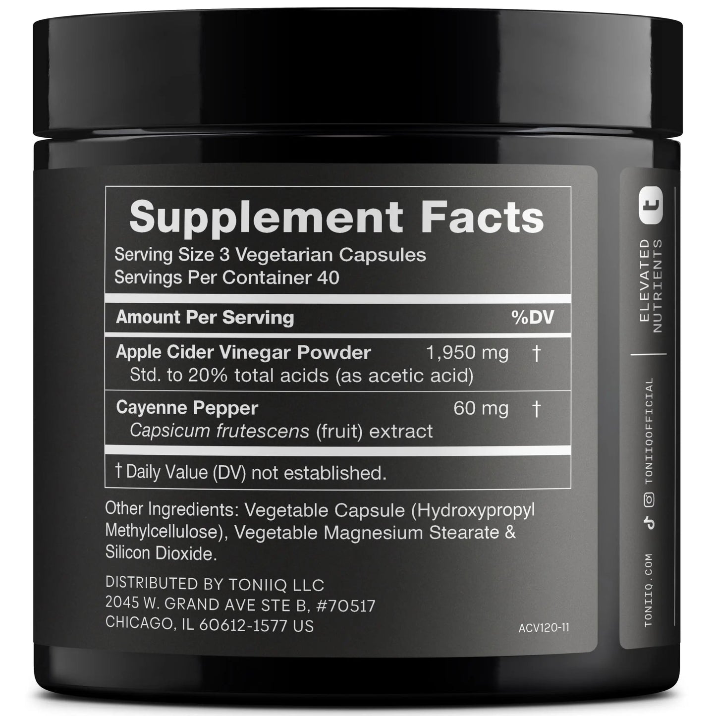 Toniiq Apple Cider Vinegar Capsules - Ultra High Potency 2,010mg Formula with 20% Acetic Acid & Cayenne Pepper - Made with The Mother - Third-Party Lab Tested - 120 Capsules Toniiq buy supplements Au
