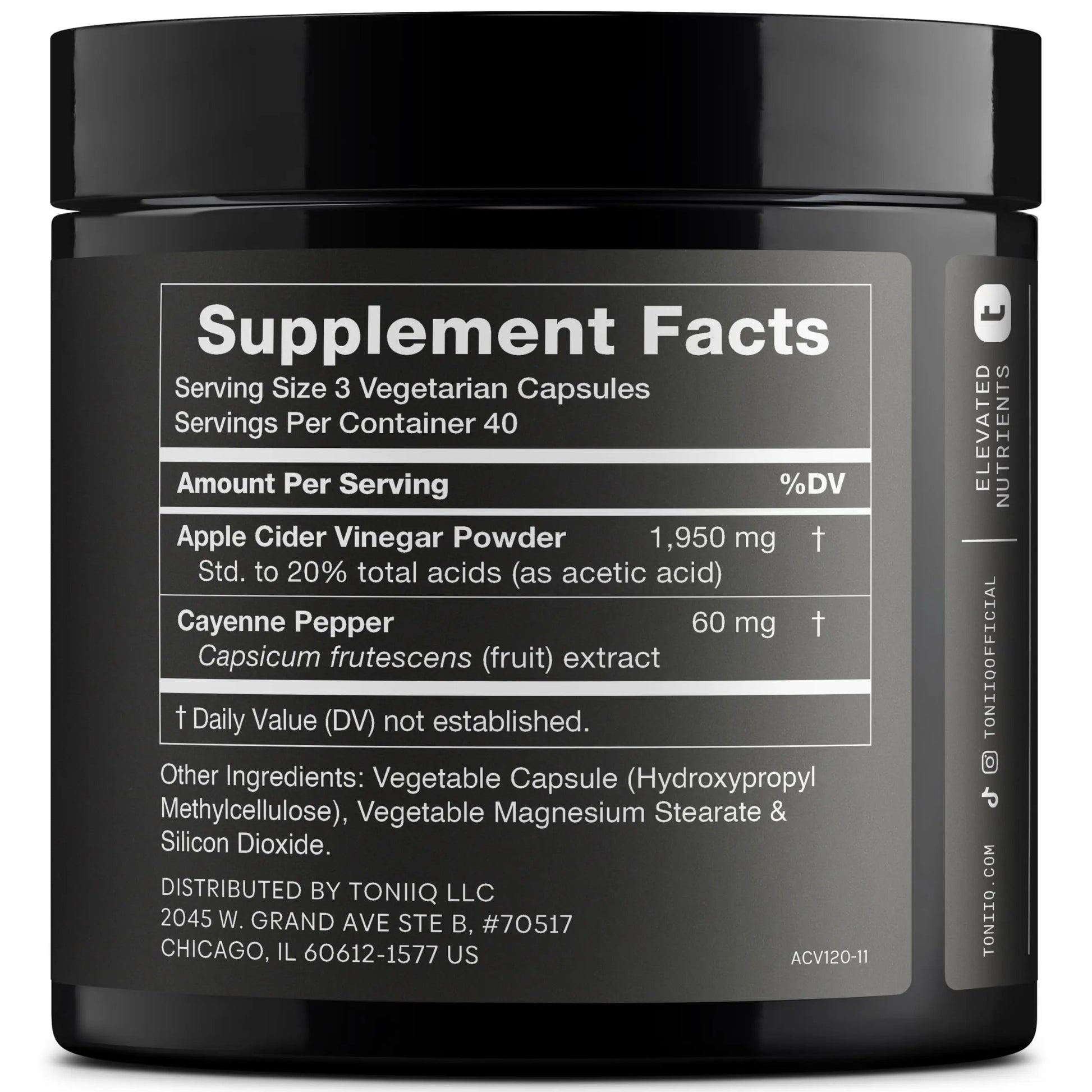 Toniiq Apple Cider Vinegar Capsules - Ultra High Potency 2,010mg Formula with 20% Acetic Acid & Cayenne Pepper - Made with The Mother - Third-Party Lab Tested - 120 Capsules Toniiq buy supplements Au