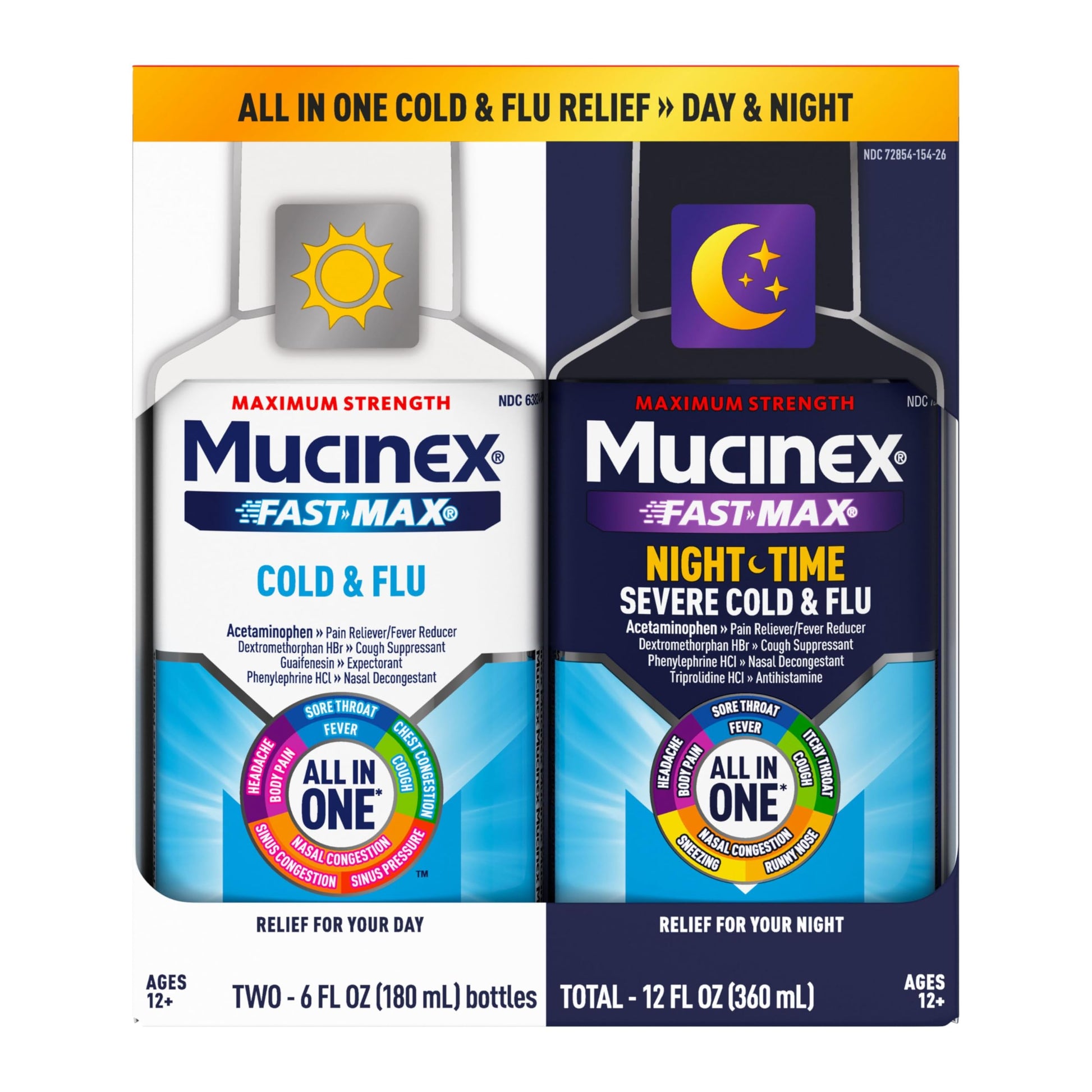 Mucinex Fast-Max Cold and Flu & Nightshift Medicine for Adults, Over-The-Counter Medication Combo Pack for Sore Throat Relief, Decongestant, Cough & Cold Medicine (2 x 6 Fl Oz) Mucinex buy supplements Au