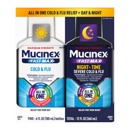 Mucinex Fast-Max Cold and Flu & Nightshift Medicine for Adults, Over-The-Counter Medication Combo Pack for Sore Throat Relief, Decongestant, Cough & Cold Medicine (2 x 6 Fl Oz) Mucinex buy supplements Au