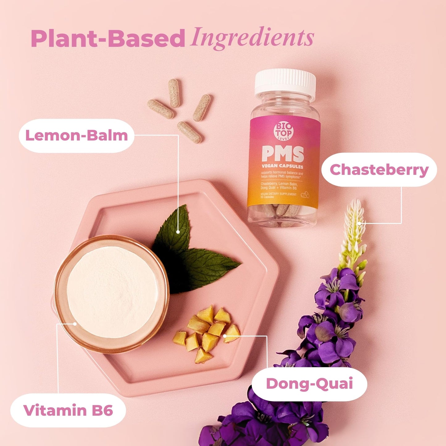 BIOTOPLEVEL PMS Support Supplement for Women & PMS Relief, Hormone Balance & Menstrual Period Relief for Cramps, Bloating & Mood Swings with Chasteberry, Vitamin B6, Lemon Balm, Dong Quai, 30 Count BIOTOPLEVELBuy Supplements Australia
