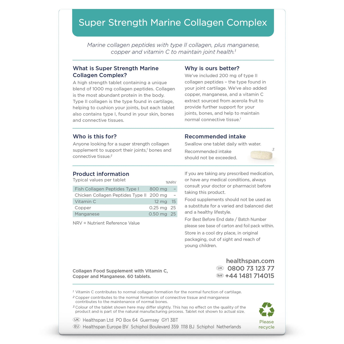 Healthspan 1,000mg Marine Collagen Complex 60 Tablets | 800mg Type I + 200mg Type II Collagen healthspanBuy Supplements Australia
