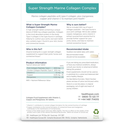 Healthspan 1,000mg Marine Collagen Complex 60 Tablets | 800mg Type I + 200mg Type II Collagen healthspanBuy Supplements Australia