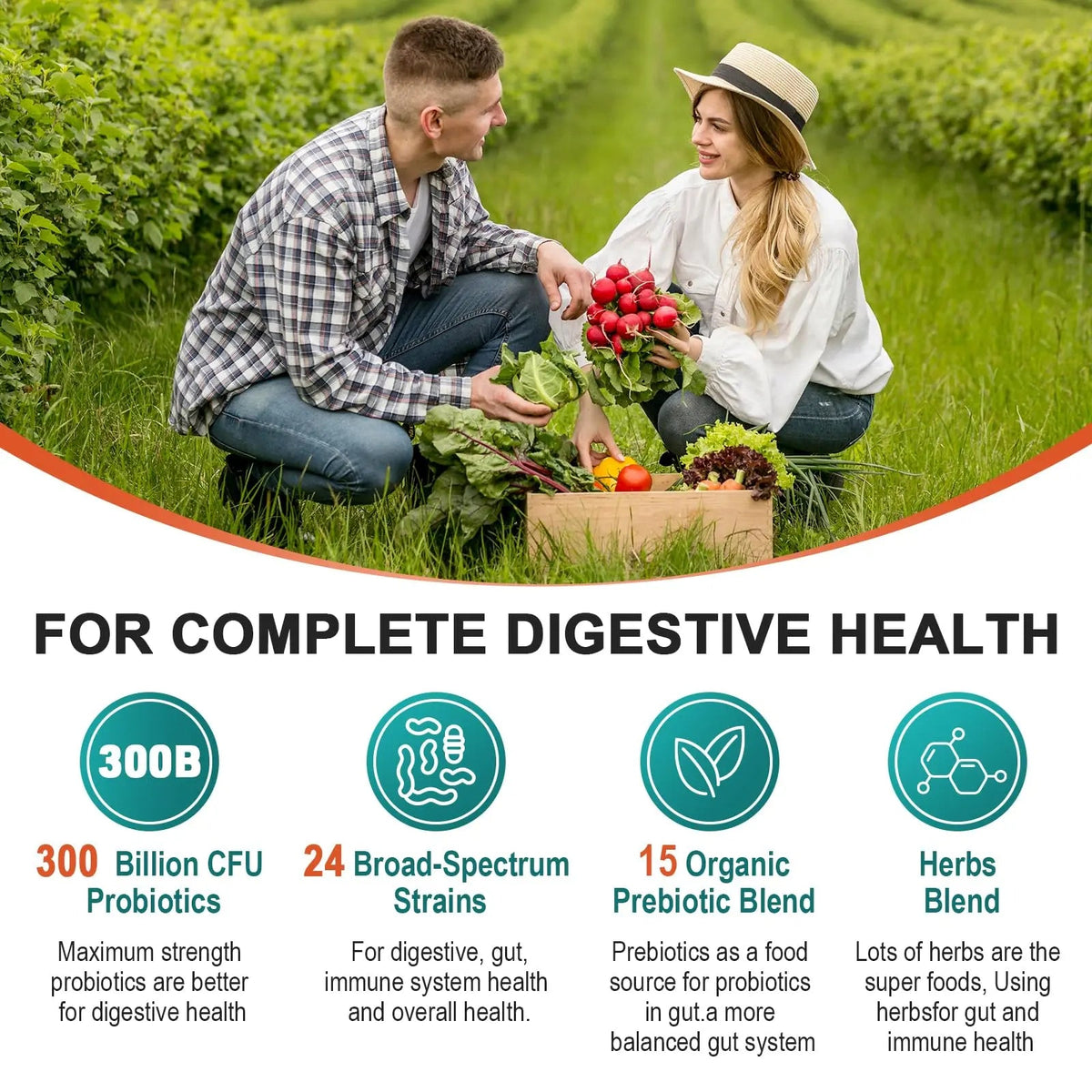 Probiotics for Women & Men - 300 Billion CFU, 24 Strains Probiotic + 15 Organic Herbs Prebiotics Blend, for Overall Digestive Gut Health, Immune, Constipation & Bloating, Shelf Stable - 4 Month Supply CfufulBuy Supplements Australia