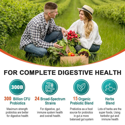 Probiotics for Women & Men - 300 Billion CFU, 24 Strains Probiotic + 15 Organic Herbs Prebiotics Blend, for Overall Digestive Gut Health, Immune, Constipation & Bloating, Shelf Stable - 4 Month Supply CfufulBuy Supplements Australia