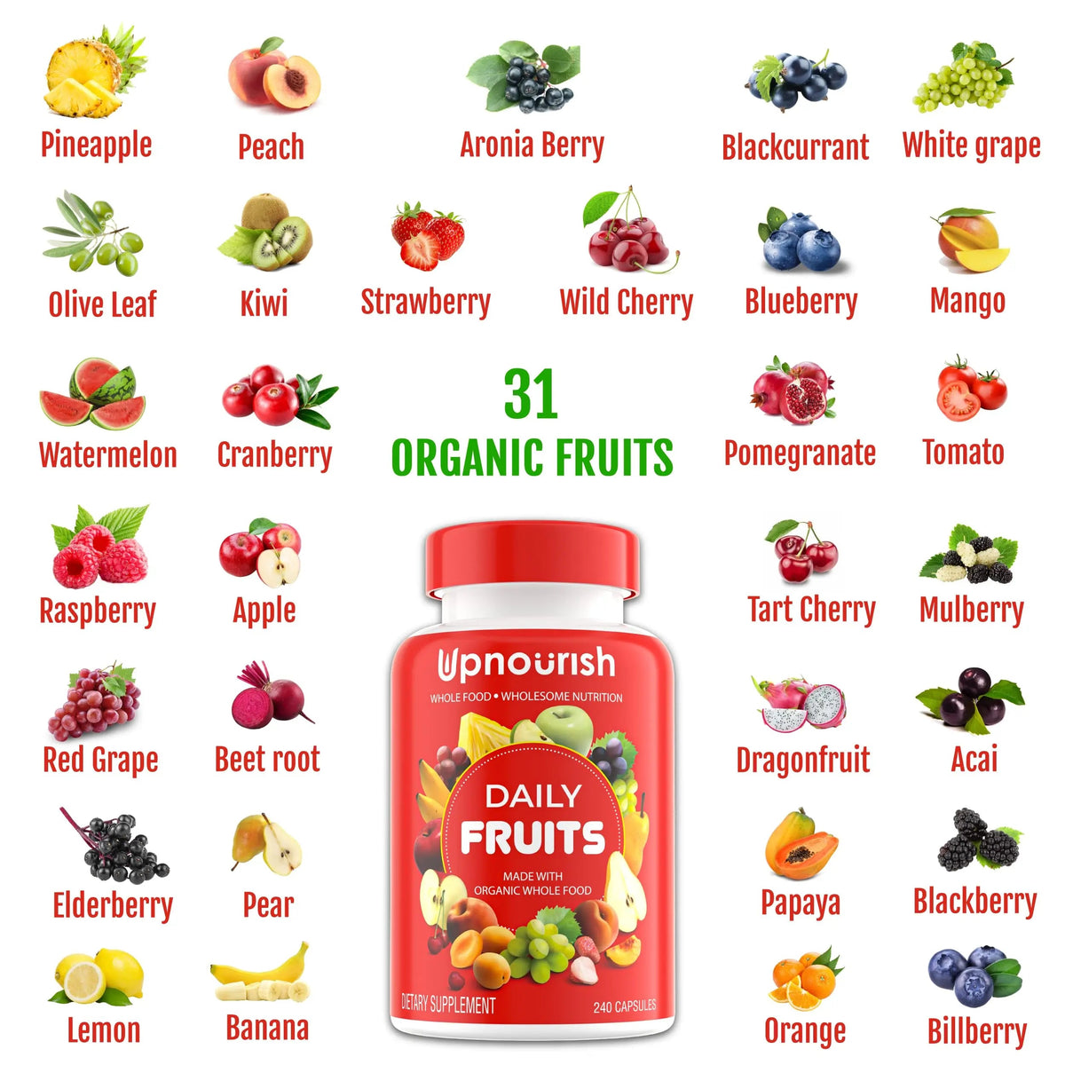 UpNourish Organic Fruits and Veggies Supplement - Support Diet Balance, Body Cleanse & Energy - 480 Fruits and Super Greens Capsules from Nature - Fruit and Vegetable Supplements for Adults & Kids UpNourish buy supplements Au