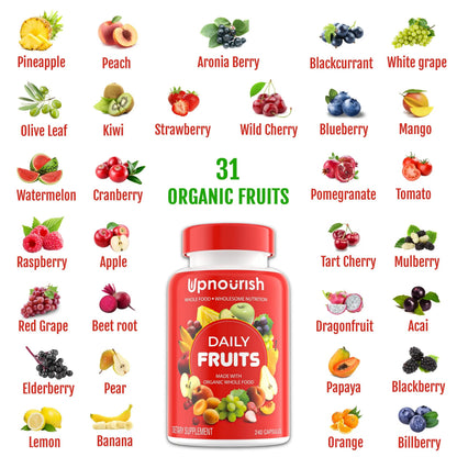 UpNourish Organic Fruits and Veggies Supplement - Support Diet Balance, Body Cleanse & Energy - 480 Fruits and Super Greens Capsules from Nature - Fruit and Vegetable Supplements for Adults & Kids UpNourish buy supplements Au