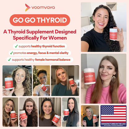 VoomVaya Go Go Thyroid - Thyroid Support for Women 30+ - Female-Focused Hormonal Balance & Thyroid Supplement with Iodine, Selenium & L Tyrosine - 3rd Party Tested - 60 Capsules VoomVayaBuy Supplements Australia