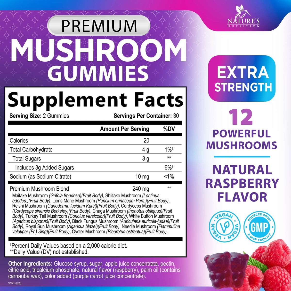 Mushroom Gummies Supplement 12 in 1 - High Grade Blend for Adults with Lions Mane, Reishi, Cordyceps, & Chaga Mushroom Complex Gummy, Memory & Immune Support & Nootropic Brain Supplements - 60 Gummies Nature's NutritionBuy Supplements Australia
