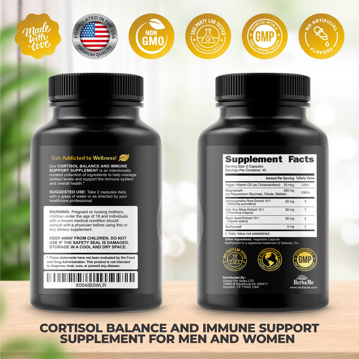 Cortisol Balance and Immune Support Supplement with Ashwagandha, Irish Sea Moss, Black Seed, Vitamin D and Magnesium Complex | Mood Enhancer | Immunity Booster | Stress Relief Pills | 90 Capsules HerbaMeBuy Supplements Australia