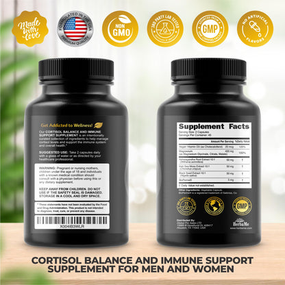 Cortisol Balance and Immune Support Supplement with Ashwagandha, Irish Sea Moss, Black Seed, Vitamin D and Magnesium Complex | Mood Enhancer | Immunity Booster | Stress Relief Pills | 90 Capsules HerbaMeBuy Supplements Australia