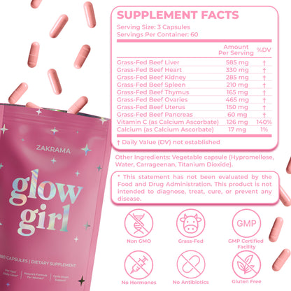 Beef Organ Supplement for Women – Grass-Fed Beef Liver, Ovary, Uterus & Organ Complex for Hormone Balance, Energy & PMS Support – Pasture-Raised + Vitamin C – 180 Capsules | Glow Girl | Zakrama ZakramaBuy Supplements Australia