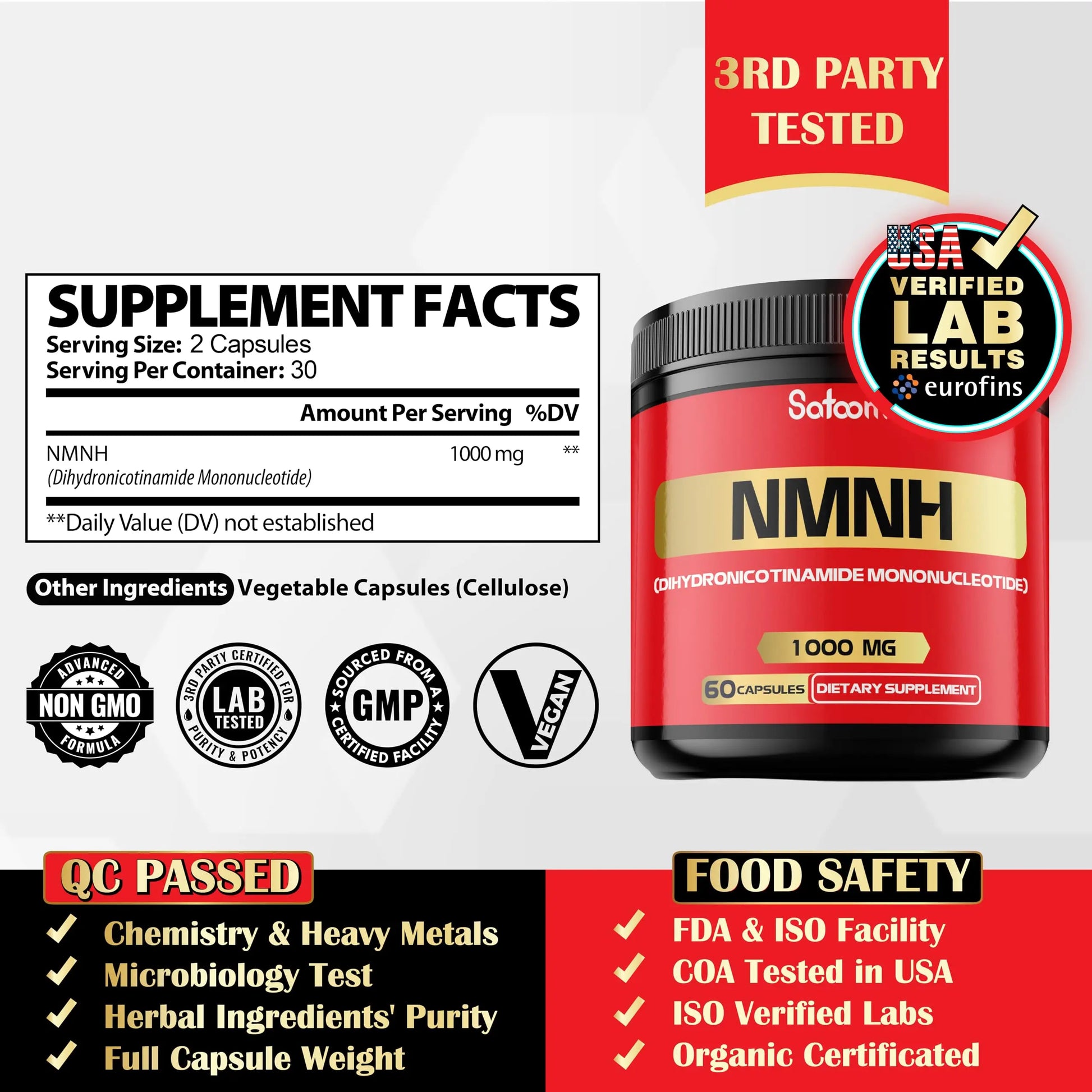 NMNH (Dihydronicotinamide Mononucleotide) -NMN Supplement Alternative - 1000mg per Serving NAD Supplement to Support NAD - 60 Capsules - 30 Days Supply SatoomiBuy Supplements Australia