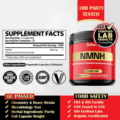 NMNH (Dihydronicotinamide Mononucleotide) -NMN Supplement Alternative - 1000mg per Serving NAD Supplement to Support NAD - 60 Capsules - 30 Days Supply SatoomiBuy Supplements Australia