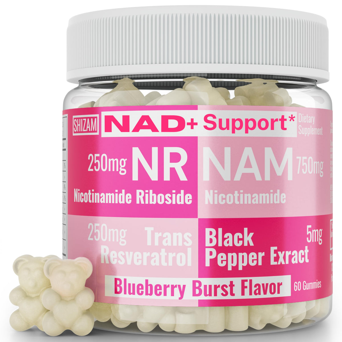 SHIZAM Nicotinamide Riboside NR NAM Resveratrol Gummies, 1000mg NAD+ NAD + Plus Nrf2 Activator Booster w Pure Niacinamide Vitamins B3 Capsules Pills Powder Supplements Alt NDA Regenerator 500mg SHIZAMBuy Supplements Australia