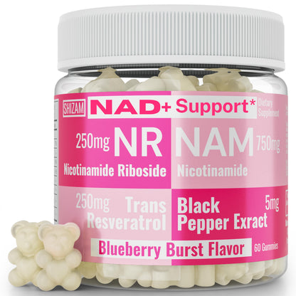 SHIZAM Nicotinamide Riboside NR NAM Resveratrol Gummies, 1000mg NAD+ NAD + Plus Nrf2 Activator Booster w Pure Niacinamide Vitamins B3 Capsules Pills Powder Supplements Alt NDA Regenerator 500mg SHIZAMBuy Supplements Australia